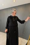 Büzgü Detaylı Etekli Takım Siyah