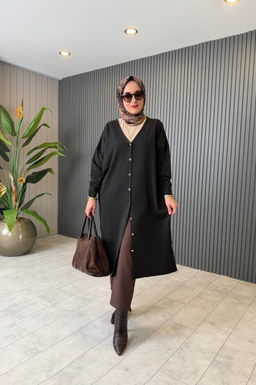 Uzun Basic Hırka Siyah