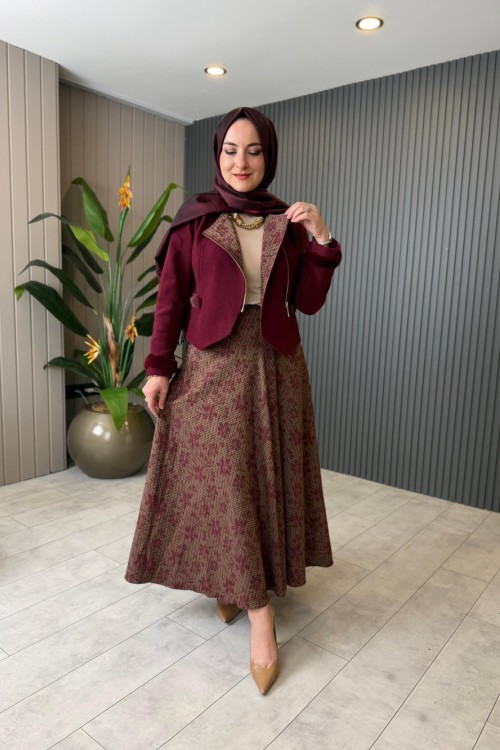 Faun Tasarım Etekli Takım  Bordo