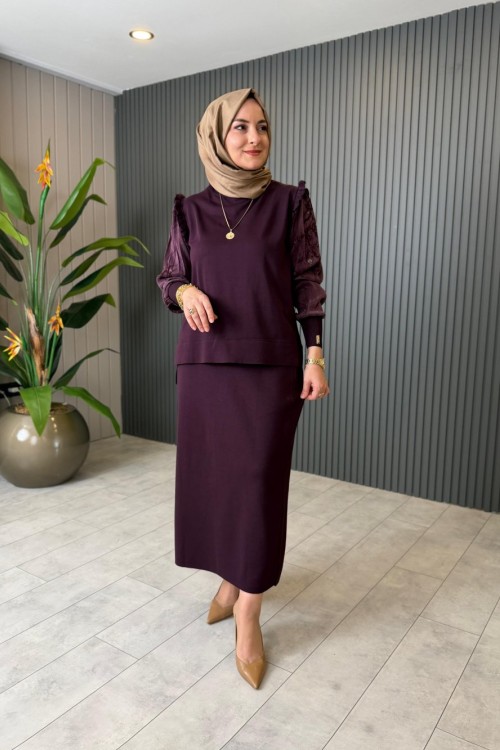 Viva Triko Etekli Takım Mürdüm