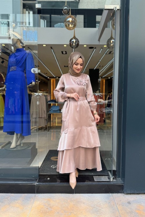 Levidor Kemer Detaylı Elbise Camel