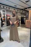 Kolları Triko Tencel Basic Elbise Vizon Vizon