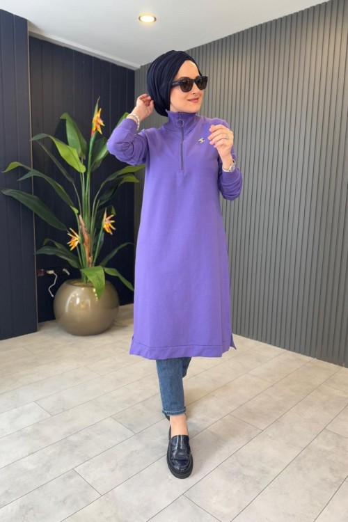  Broş Detaylı Tunik Lila Lila