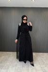 Yelekli İncili Abaya Takım Siyah Siyah