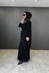 Yelekli İncili Abaya Takım Siyah Siyah
