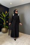 Yelekli İncili Abaya Takım Siyah Siyah