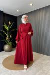 Kuşaklı Yaren Elbise Bordo