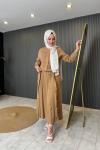 Önü Güpür Eteği Şeritli Takım Camel
