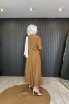 Önü Güpür Eteği Şeritli Takım Camel