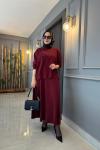 Oval Kesikli Taş İşlemeli Adel Etekli Takım Bordo