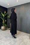 Oval Kesikli Taş İşlemeli Adel Etekli Takım Siyah
